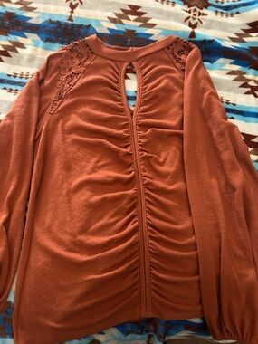 Daytrip Rust Lace Yoke Long Sleeve Shirt